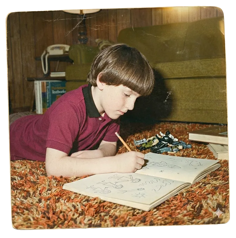 Photo of me as a kid sketching